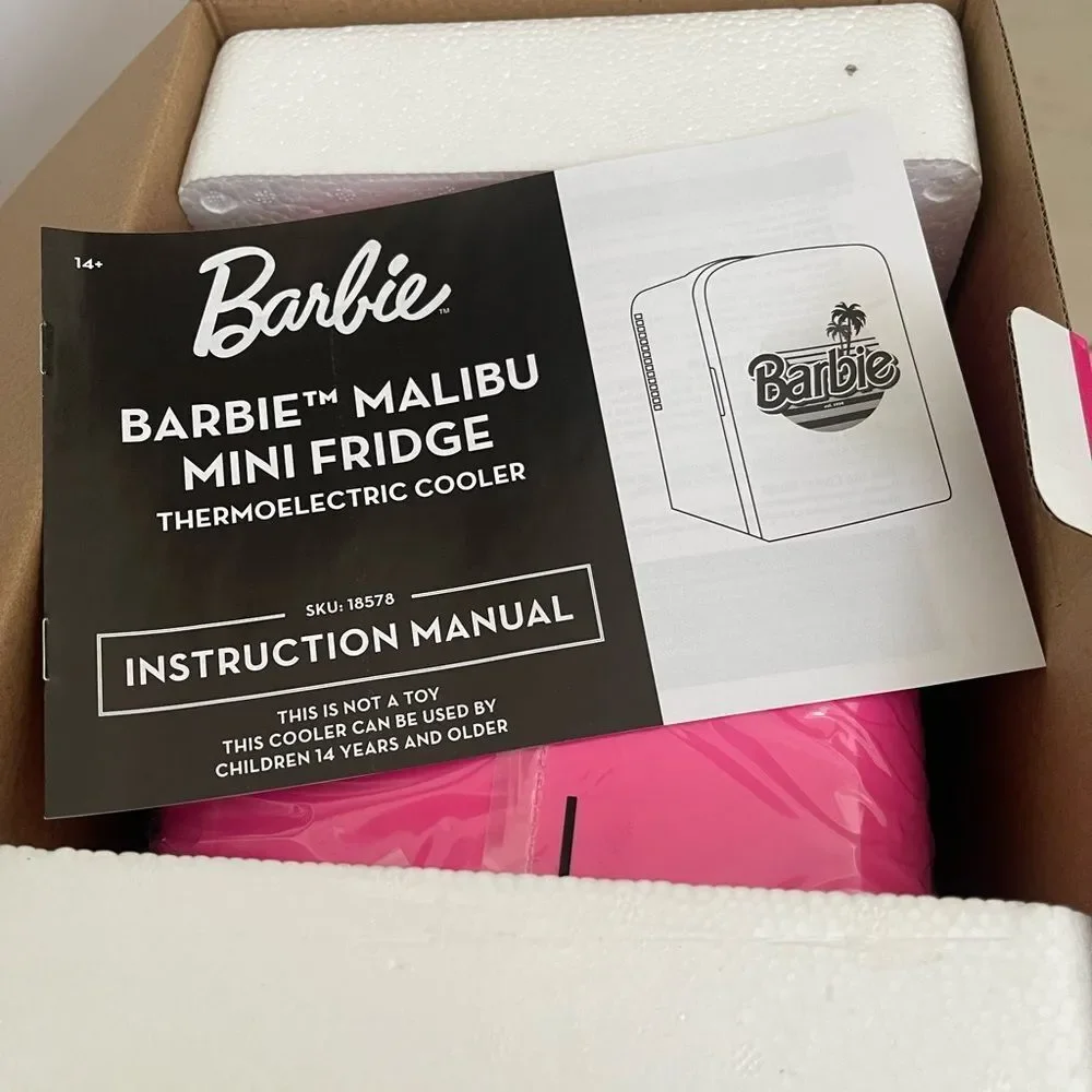 Last One Barbie Hot Pink Malibu 4L Cooler Mini Fridge with Glass Door 6 Can